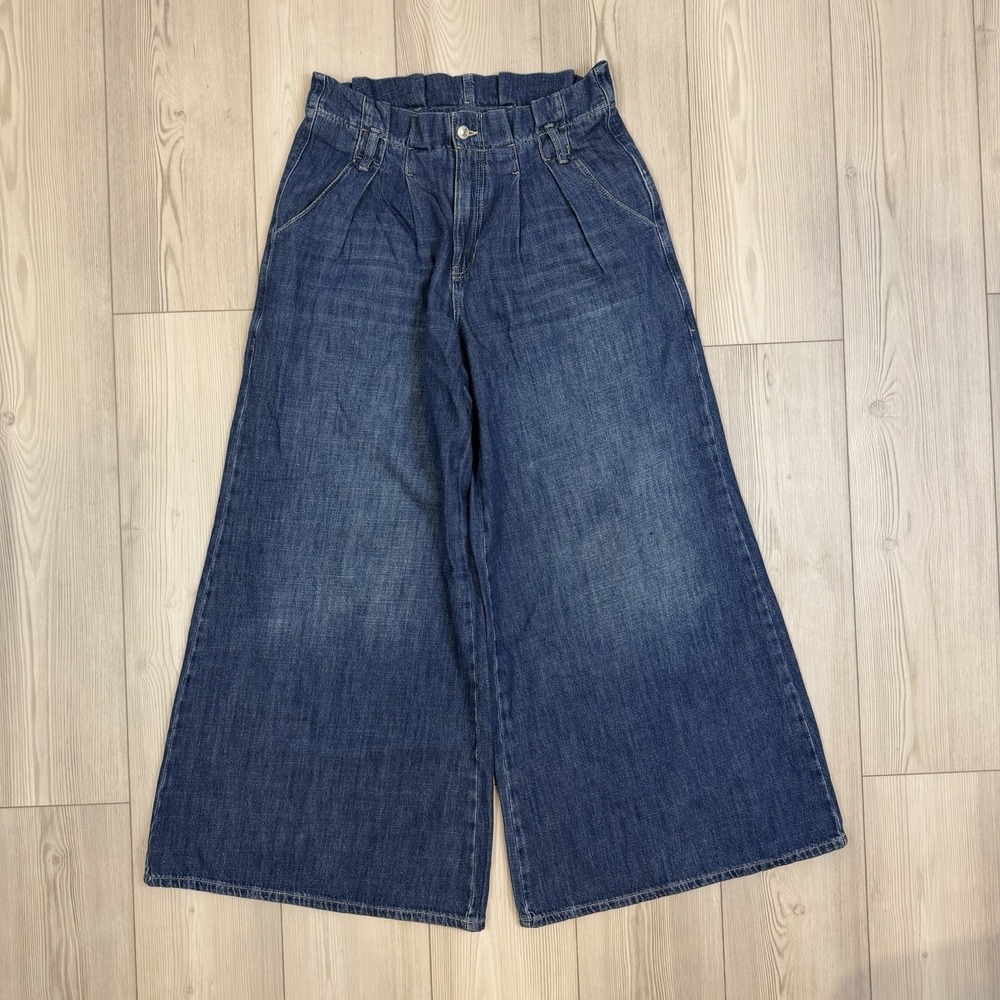 We The Free Womens Size 30 Forager Super Wide-Leg Blue Jeans Relaxed Pleated